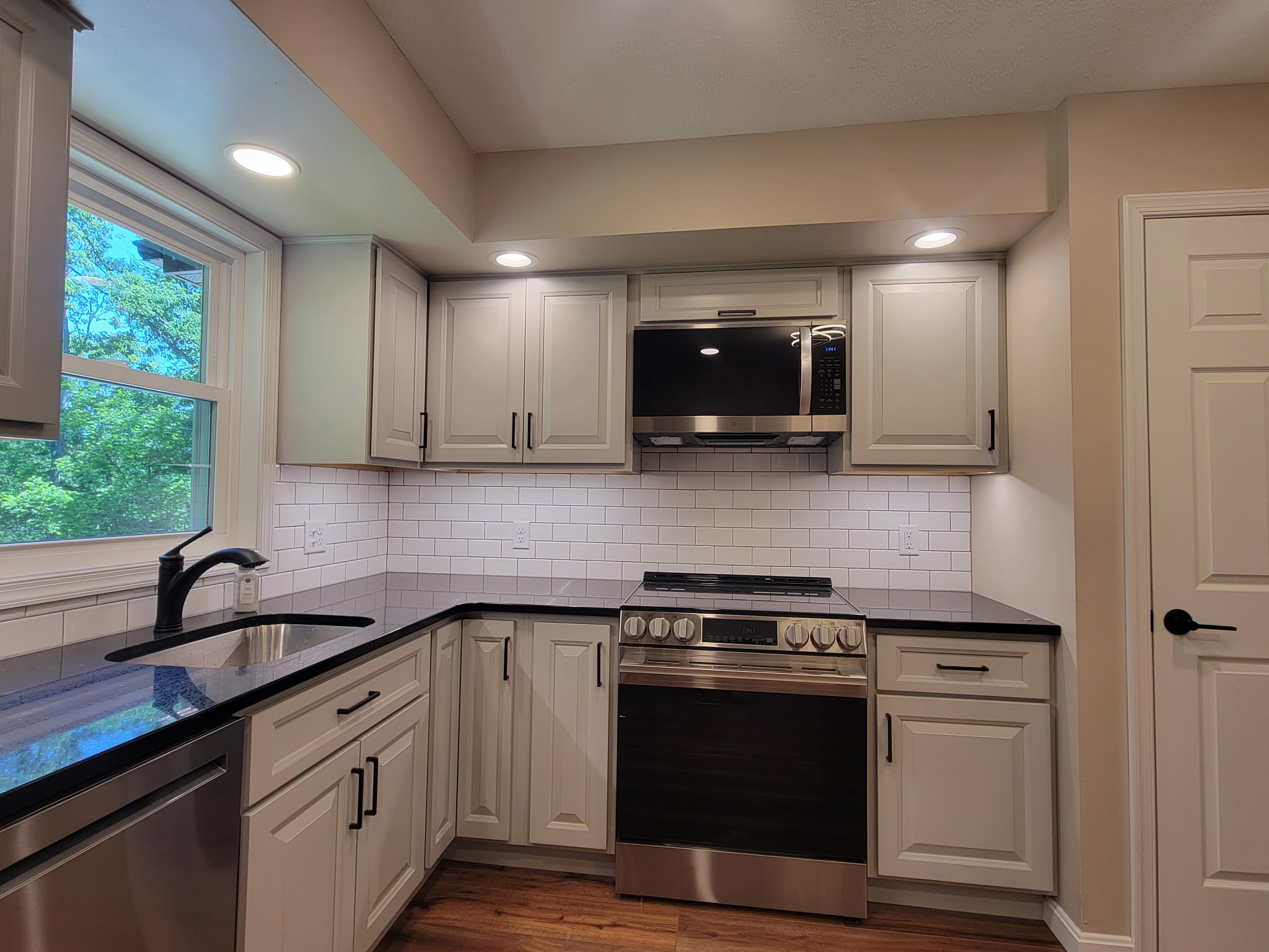 A wide shot of a new kitchen just renovated by Jared D. Aungst Construction.